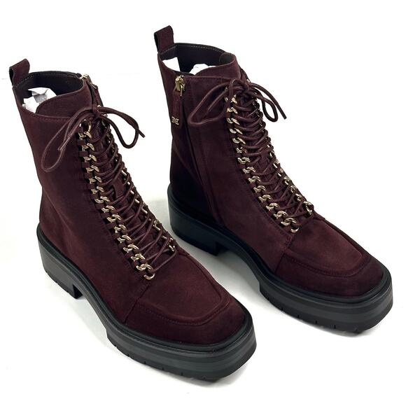 Sam Edelman Lovrin Platform Combat Boots Spiced Pecan Suede Womens 8.5M Zip New - Picture 1 of 13